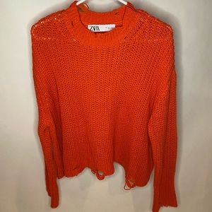 Red Distressed Knit Sweater